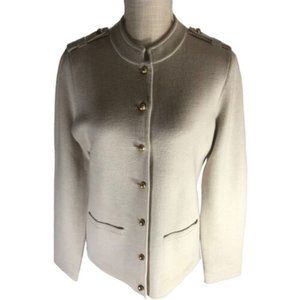 Talbots Beige Merino Wool Gold Button Collared Knit LS Sweater Medium